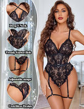 Lace Crotchless Bodysuit with Garter Belt